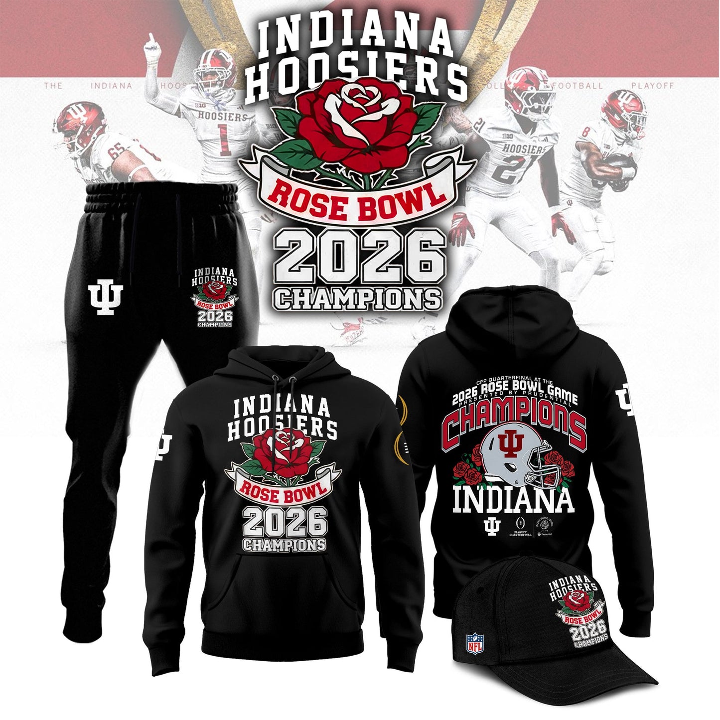 Indiana Hoosiers Rose Bowl Champions Combo Hoodie