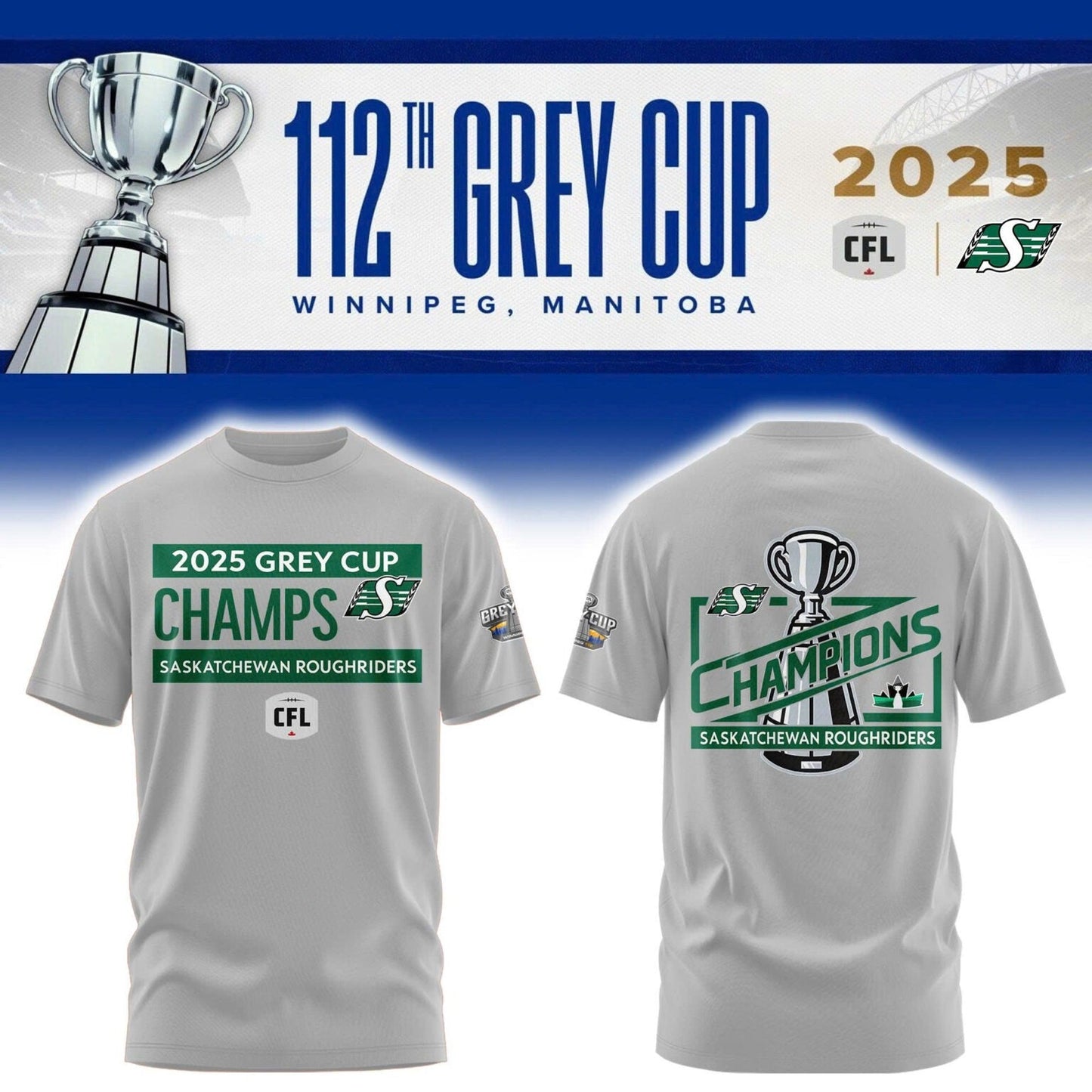 Limited Edition Roughriders 2025 Grey Cup Champions Shirt-AB1711257012
