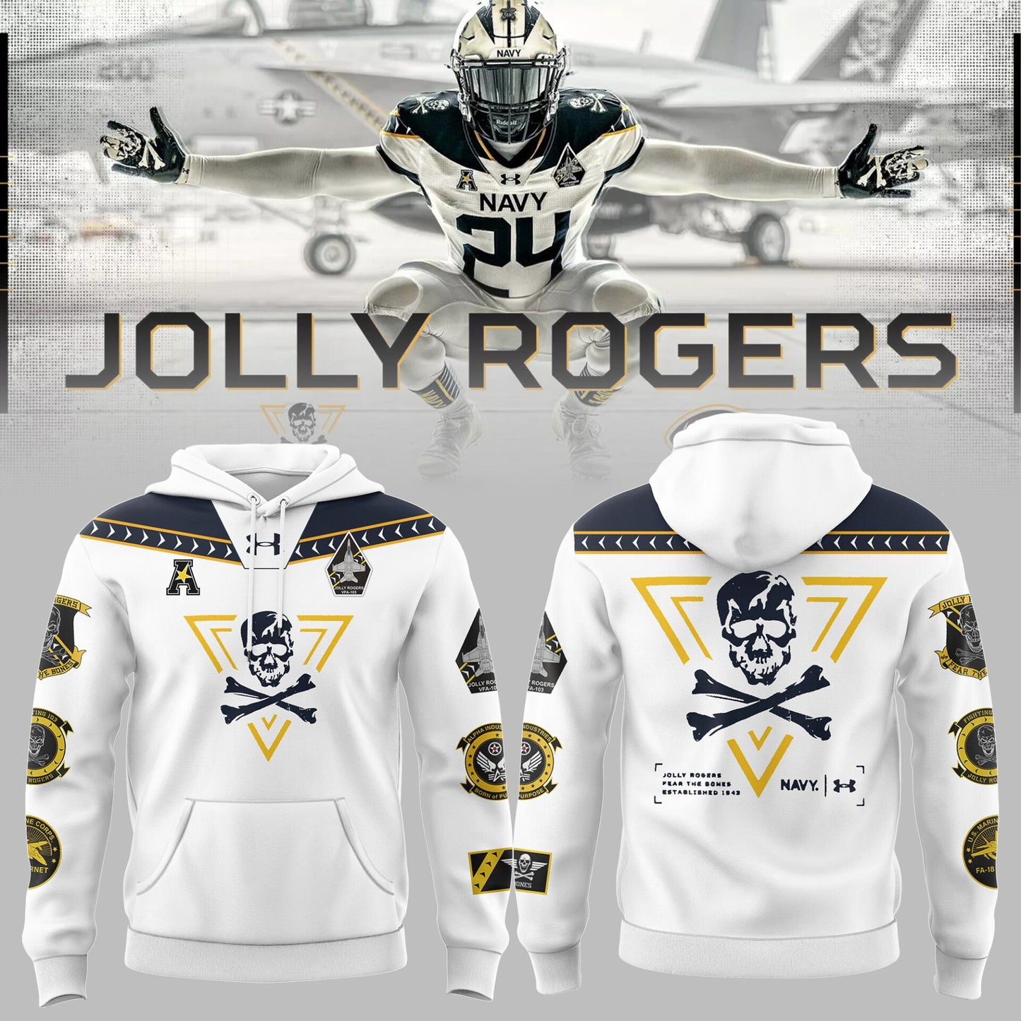 Limited Edition 2024 Navy Football White Hoodie