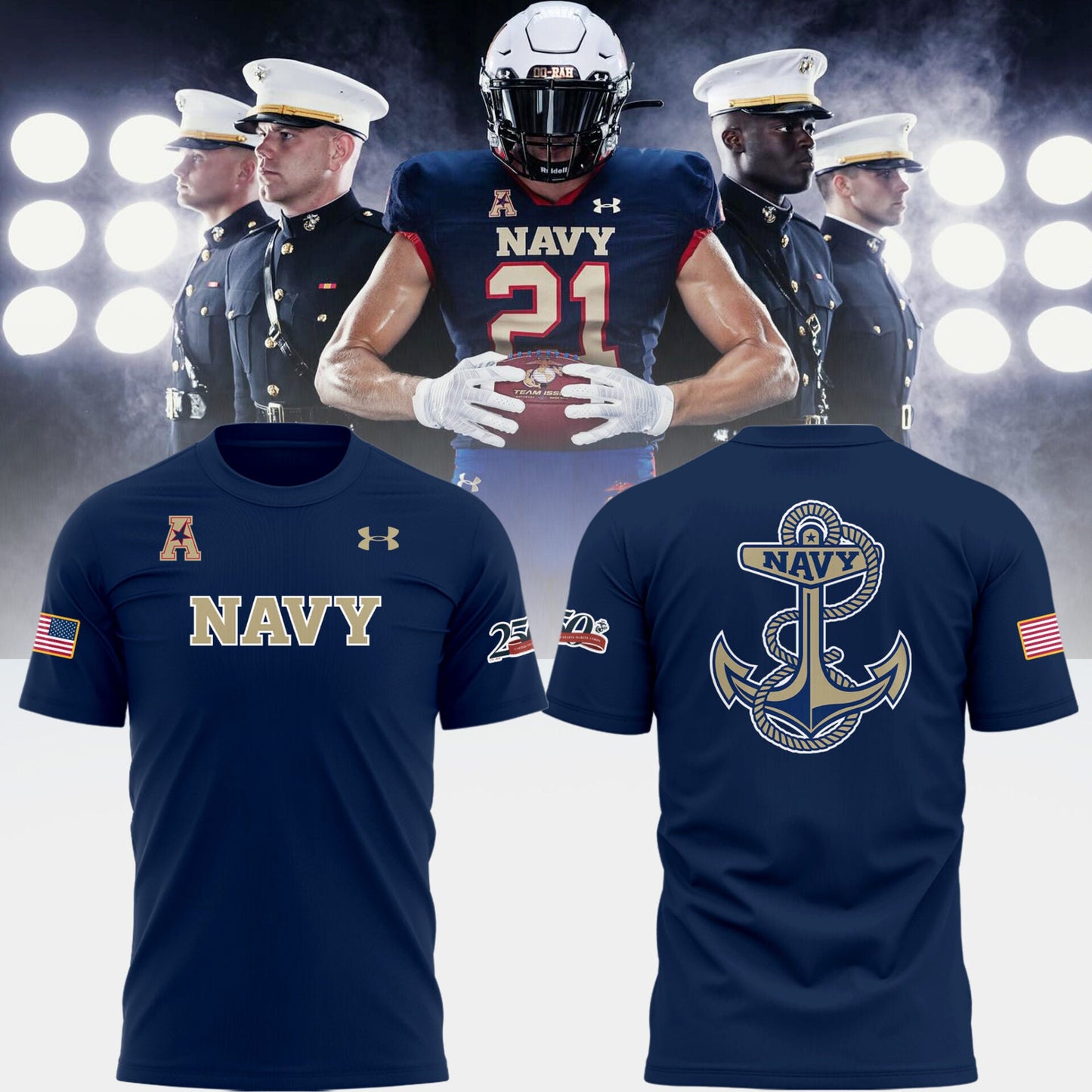 Limited Edition NAV Football Happy 250th Birthday U.S. Marines T-Shirt