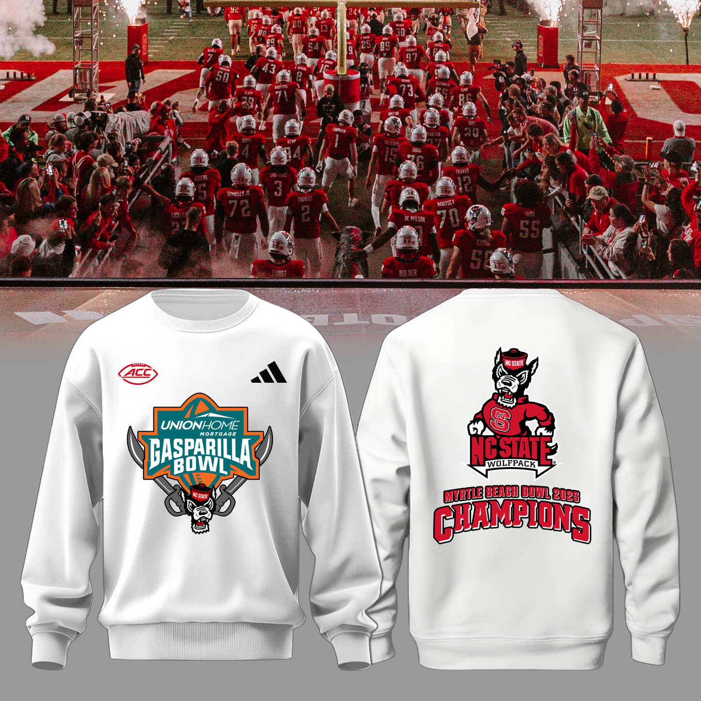 🏆2025 GASPARILLA BOWL CHAMPS - NC State Football Sweatshirt Champions - White - All Cotton - Unisex