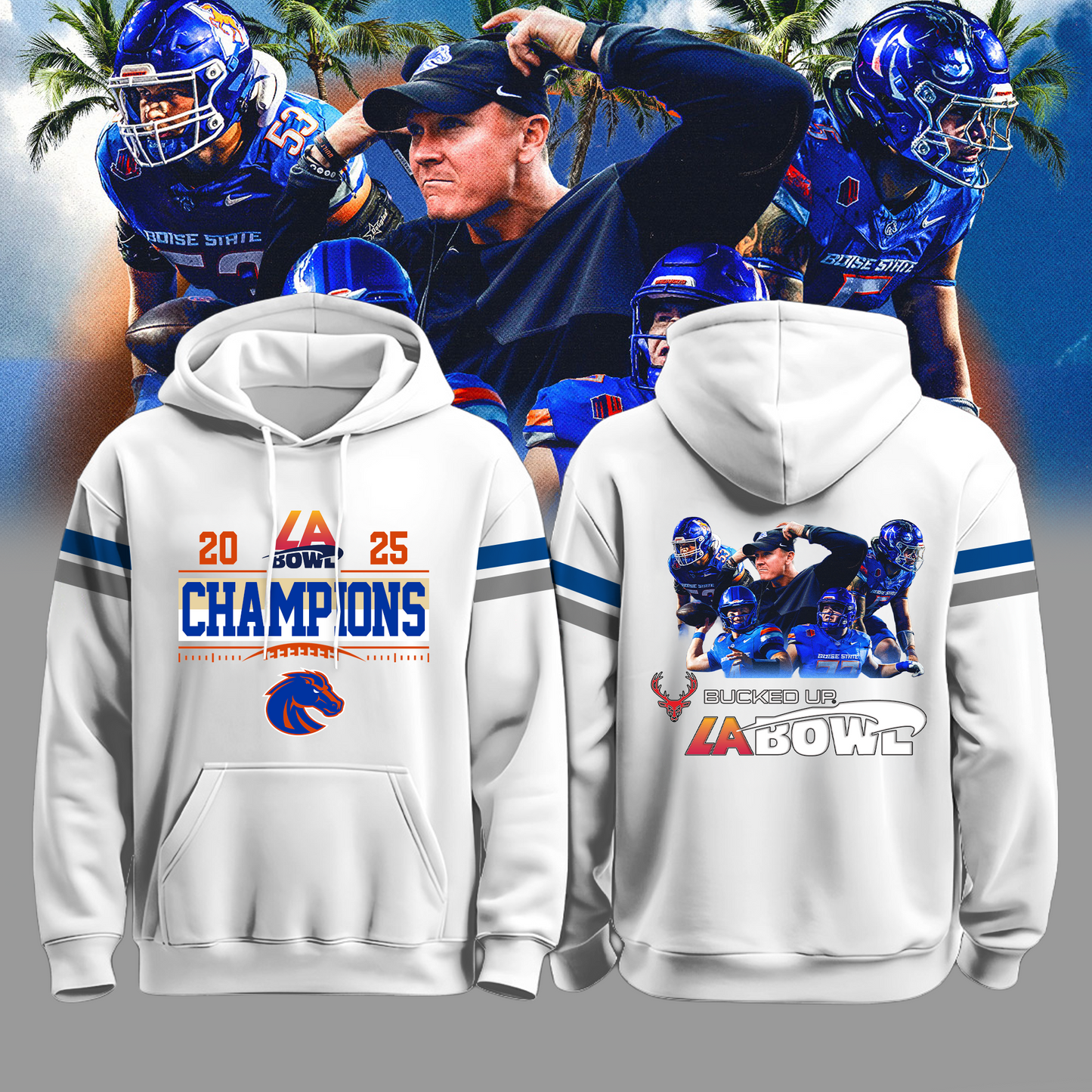 Boise State LA Bowl Champions Hoodie White - Boise State Football Champions Hoodie Jogger Cap Combo - Twinkle My Toes Merch