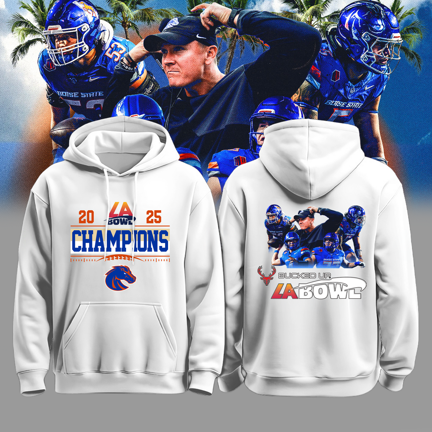 Boise State LA Bowl Champions Hoodie White - Boise State Football Champions Hoodie Jogger Cap Combo - Twinkle My Toes Merch