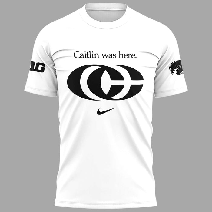 Caitlin Was Here - Caitlin Clark Signature Swoosh Logo T-Shirt V5 (White)