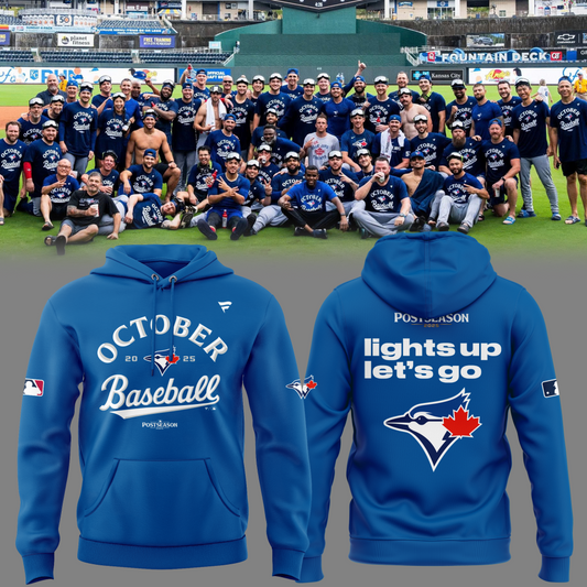 Toronto Blue Jays Royal 2025 Postseason Locker Room hoodie.