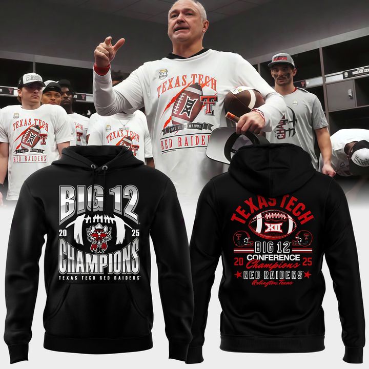Texas Tech Red Raiders 2025 Big 12 Football Champions Black hoodie
