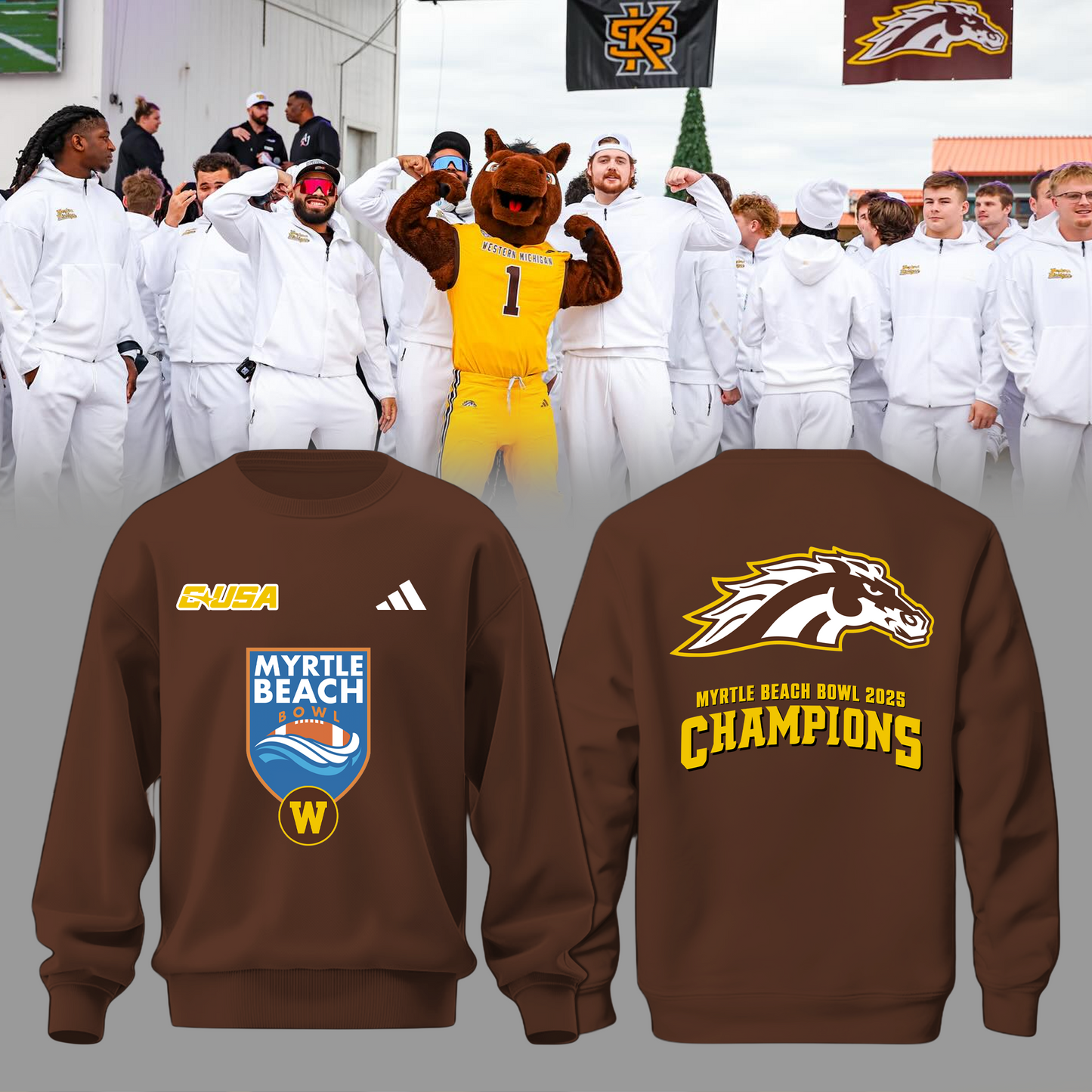 🏆MYRTLE BEACH BOWL CHAMPS! - Western Michigan Football Sweatshirt Champions - Brown - All Cotton - Unisex