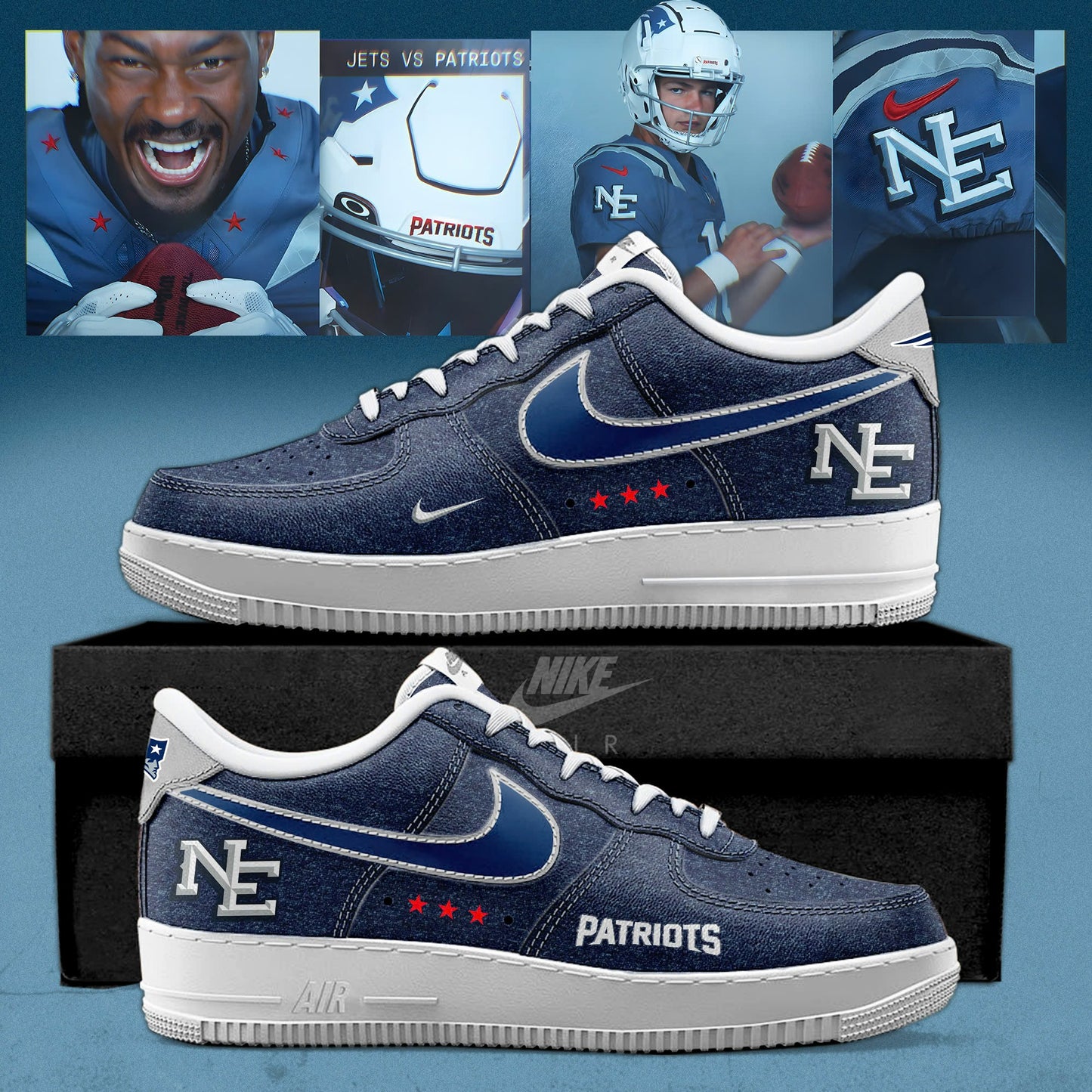 New England Patriots 2025 Rivalries Nor’Easter Storm Special AF1 Sneakers