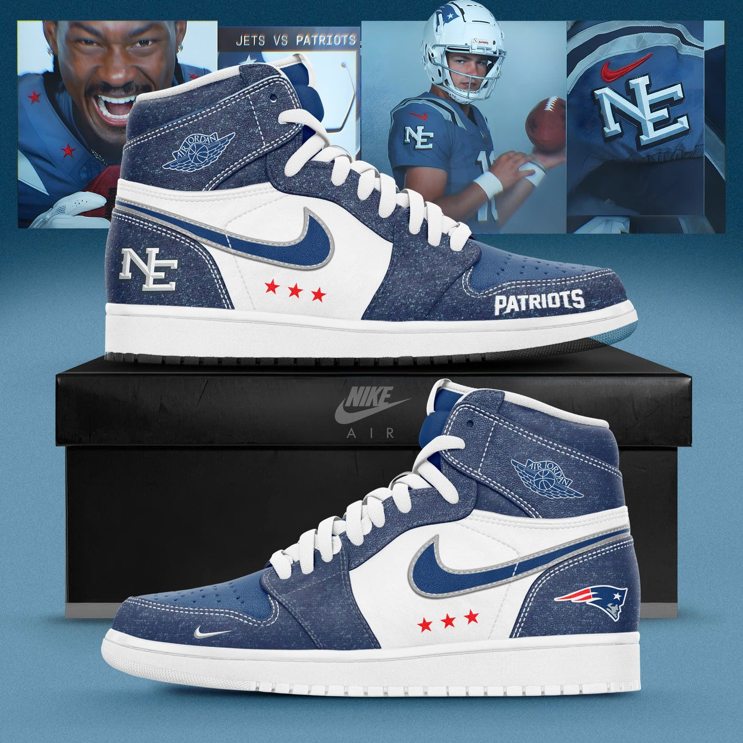 New England Patriots 2025 Rivalries Nor’Easter Storm Blue AJ1 Sneaker