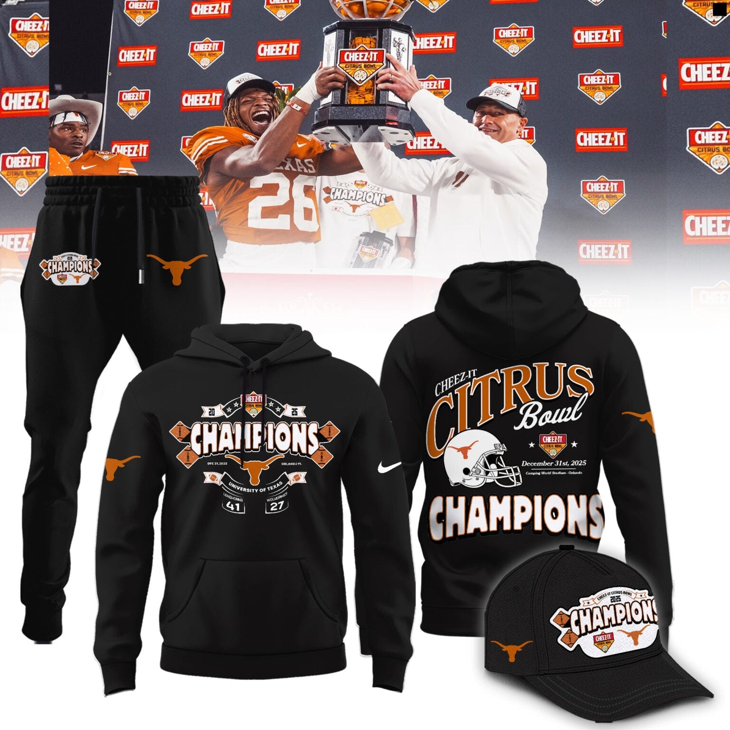 Texas Longhorns Cheez-It Citrus Bowl Champions Limited Edition Combo Hoodie