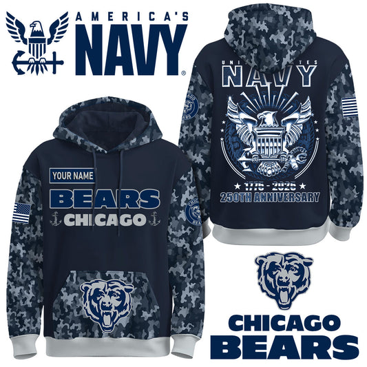 Chicago Bears x U.S Navy 250th Birthday Anniversary-3D Unisex Hoodie