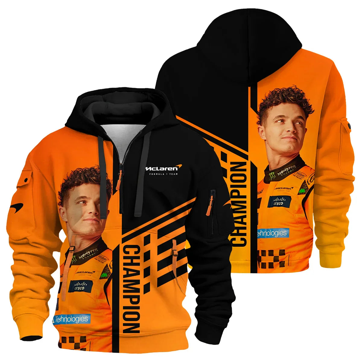 Champion From #4 to #1 Lando Norris McLaren F1 Team Hoodie Half Zip
