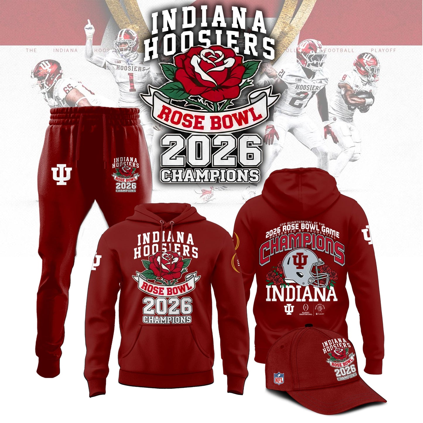Indiana Hoosiers Rose Bowl Champions Combo Hoodie