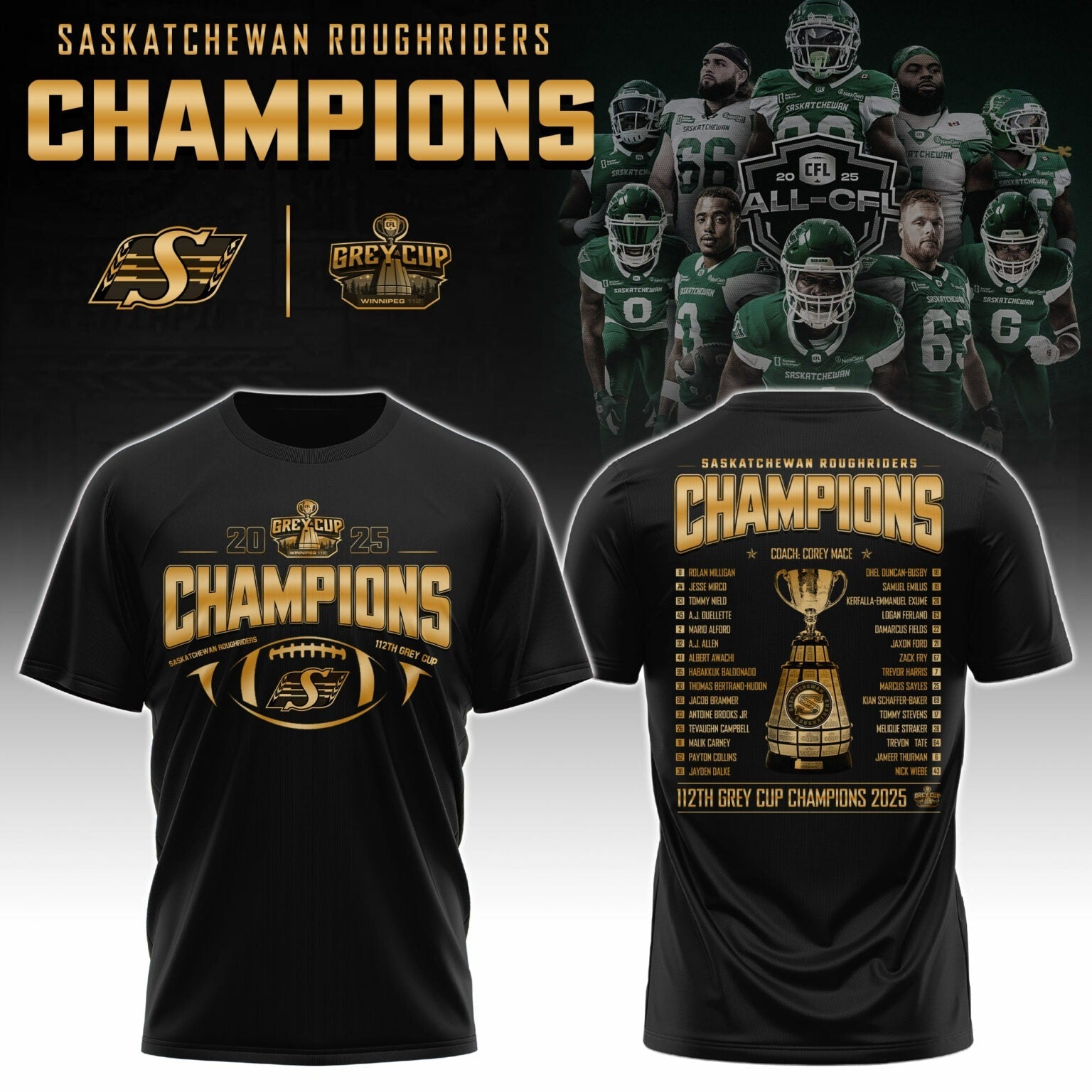 Limited Edition Roughriders 2025 Grey Cup Champions Shirt-AB1711257025
