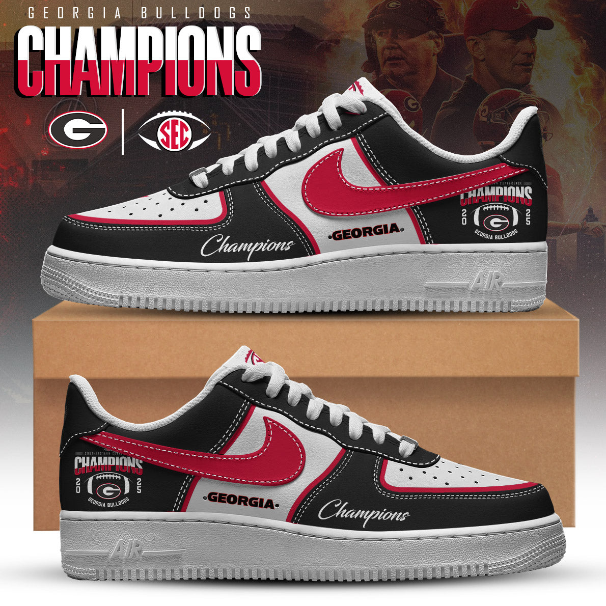UGA 2025 SEC Football Conference Champions Air Force One Sneakers