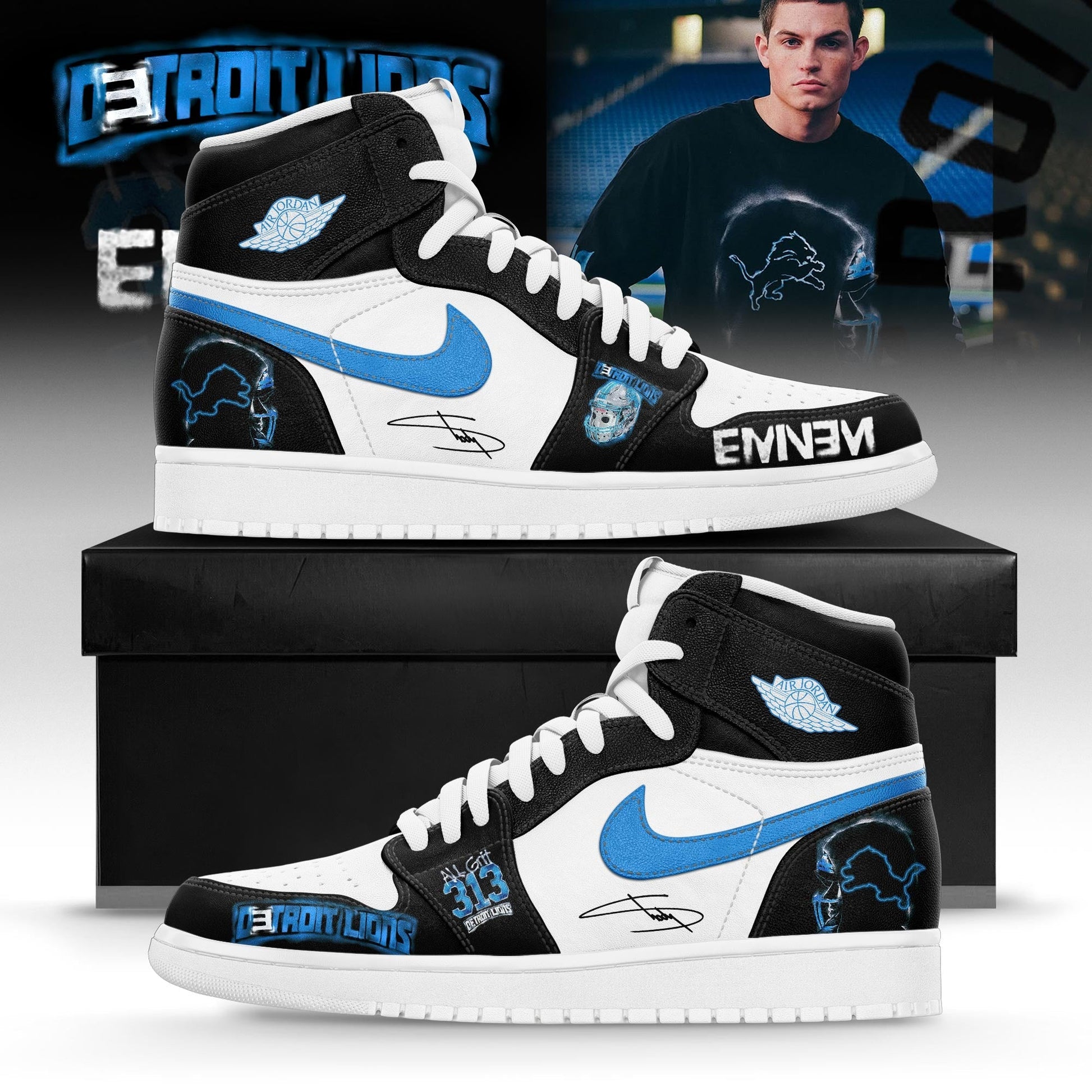 Eminem x Detroit Lions “Thanksgiving Halftime Show” Limited Edition Custom AJ1 Sneakers