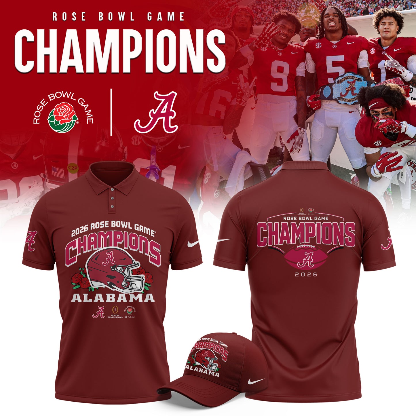 Alabama Crimson Tide 2026 Rose Bowl Champions Limited Polo Shirt