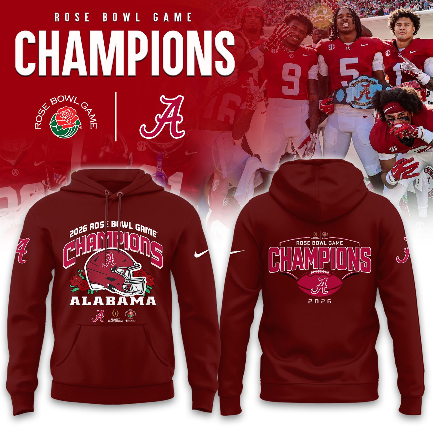 Alabama Crimson Tide 2026 Rose Bowl Champions Limited Hoodie