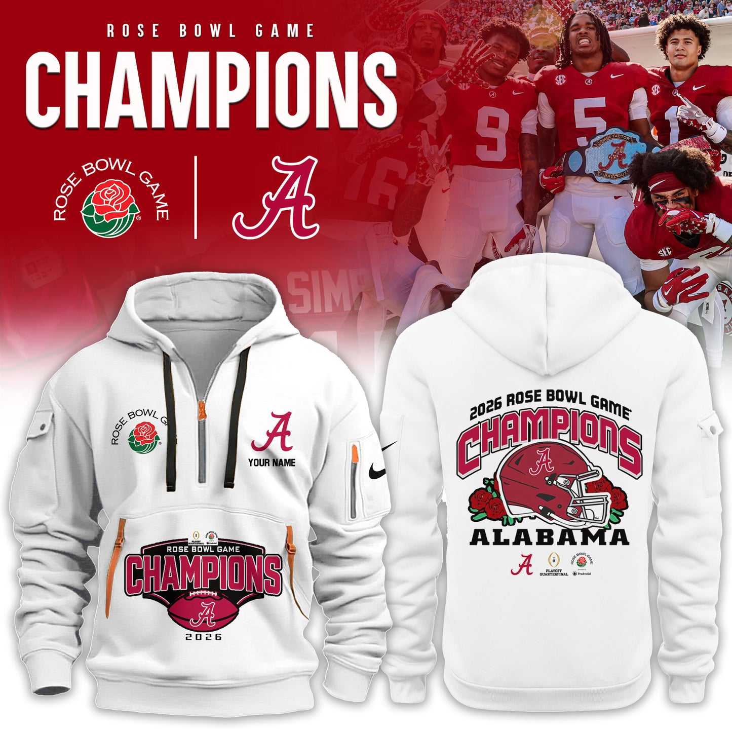 Alabama Crimson Tide 2026 Rose Bowl Champions Limited New Hoodie v2