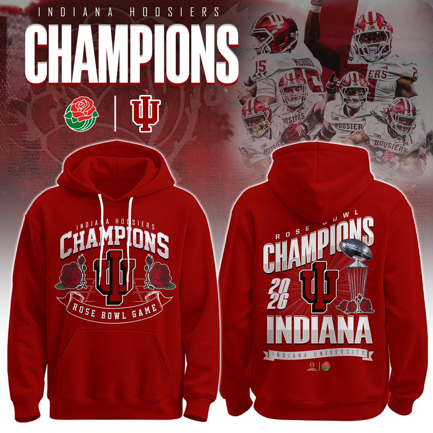 Indiana Hoosiers Rose Bowl Champions Combo Hoodie