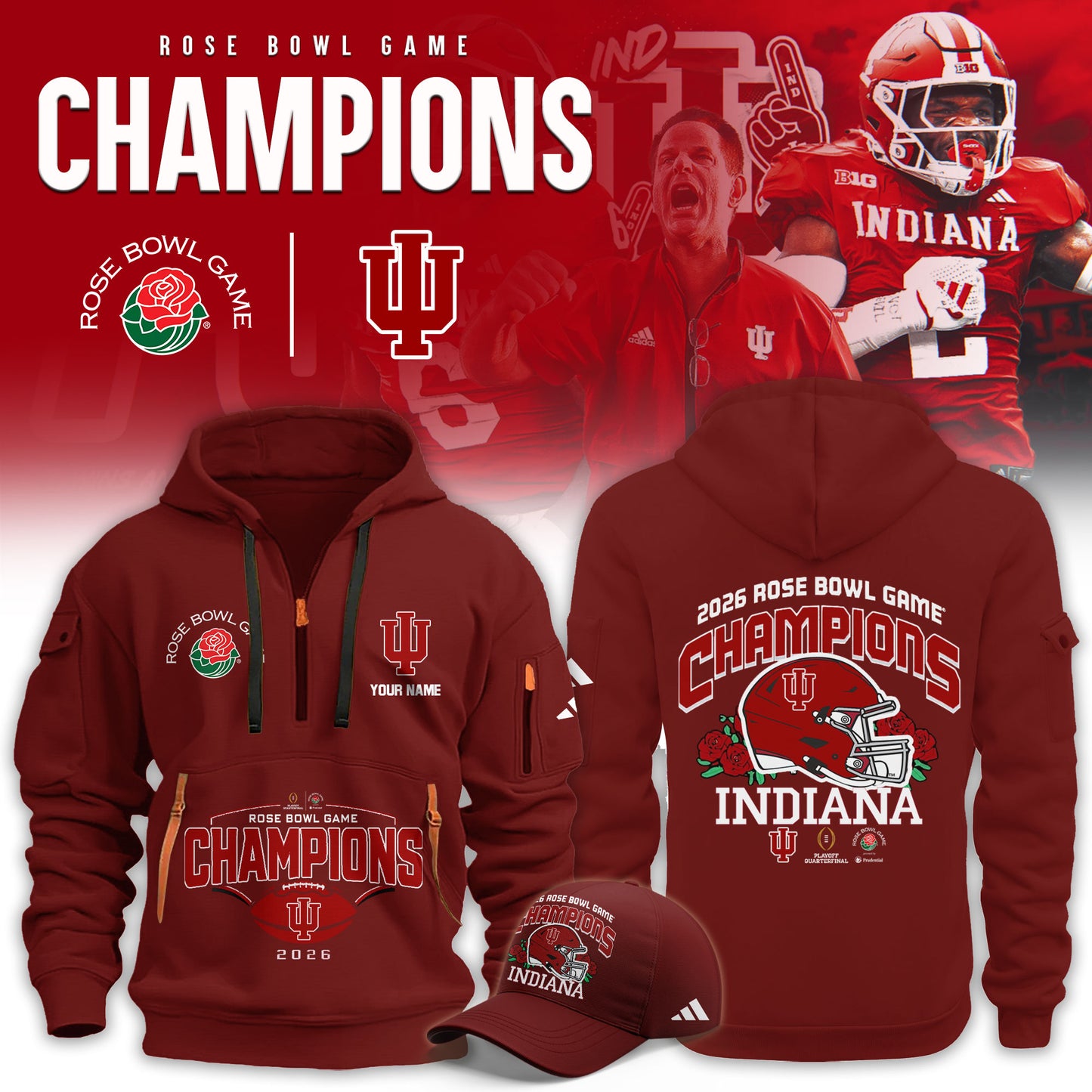 Indiana Hoosiers 2026 Rose Bowl Champions Limited New Hoodie