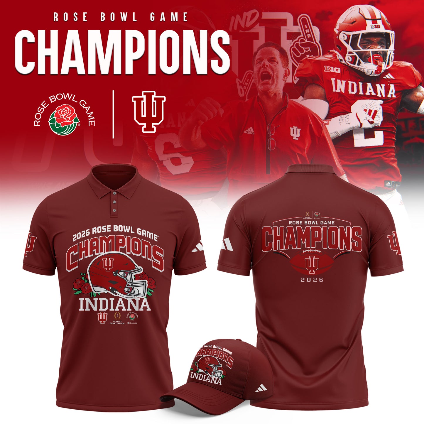 Indiana Hoosiers 2026 Rose Bowl Champions Limited Polo Shirt