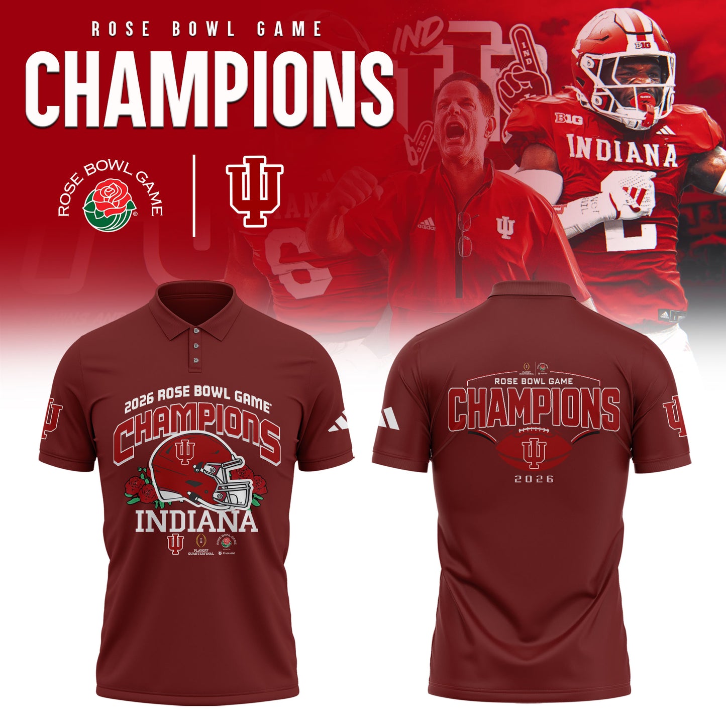 Indiana Hoosiers 2026 Rose Bowl Champions Limited Polo Shirt
