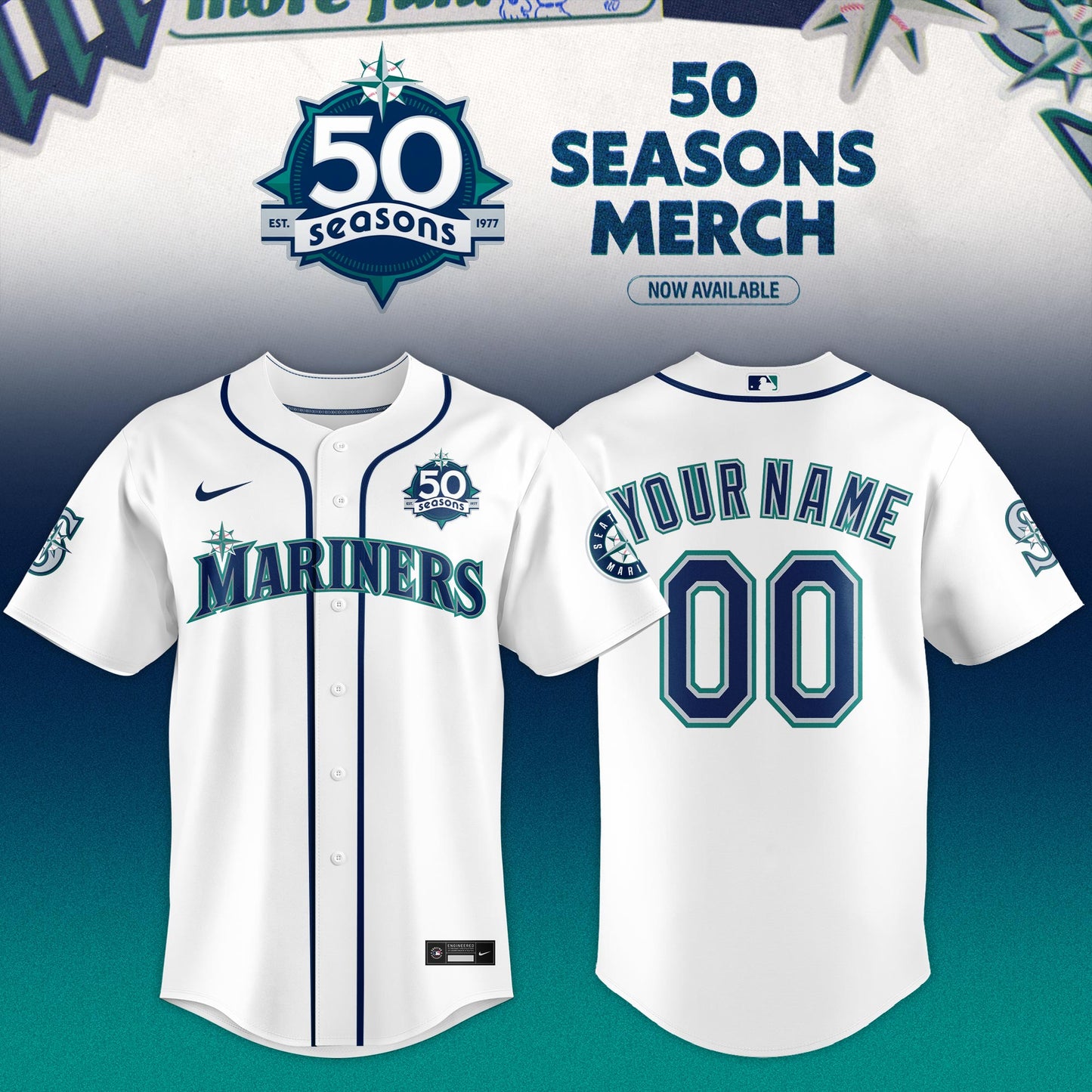 Seattle Mariners 50 Seasons Celebration Special Edition Custom Jersey – White