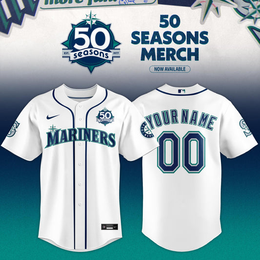 Seattle Mariners 50 Seasons Celebration Special Edition Custom Jersey – White