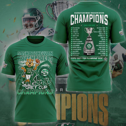 Limited Edition Roughriders 2025 Grey Cup Champions Shirt-KC11172529