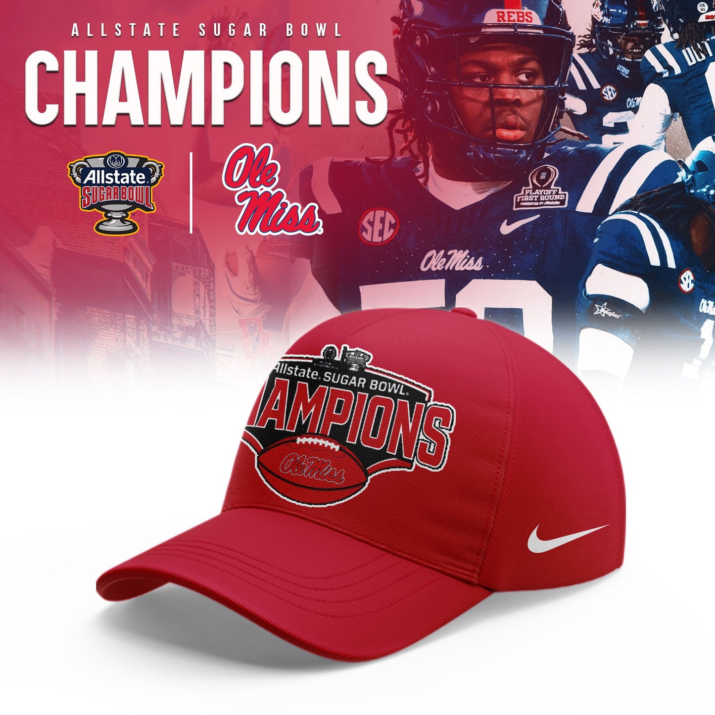 Ole Miss Rebel 2026 AllState Sugar Bowl Champions Limited New Hoodie v2