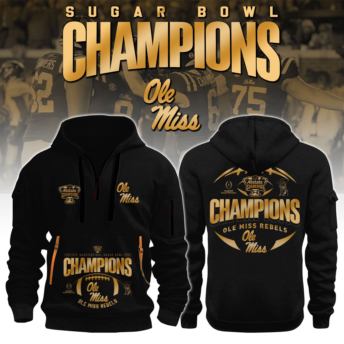 Ole Miss Rebel Rebels Football Sugar Bowl Champions Special Hoodie Limited Edition