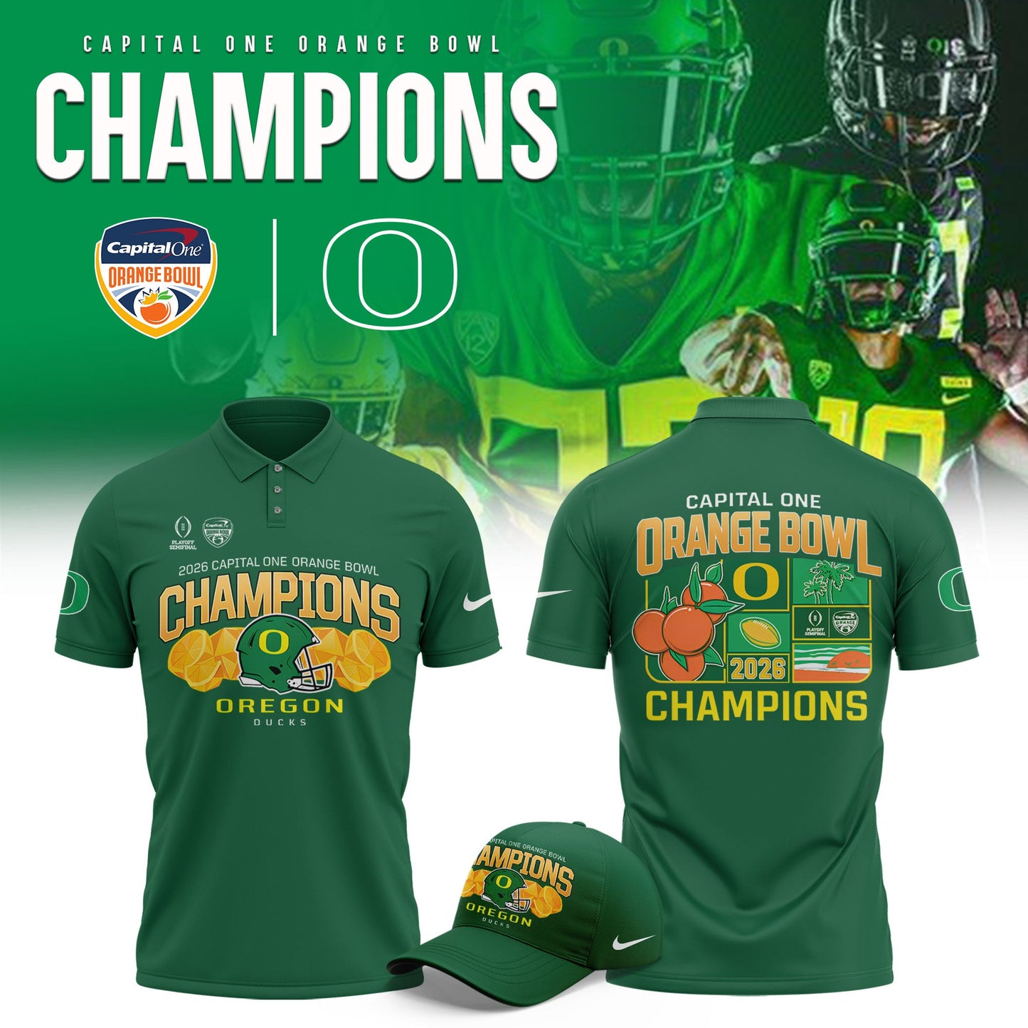 Oregon Ducks 2026 Orange Bowl Champions Limited Polo Shirt