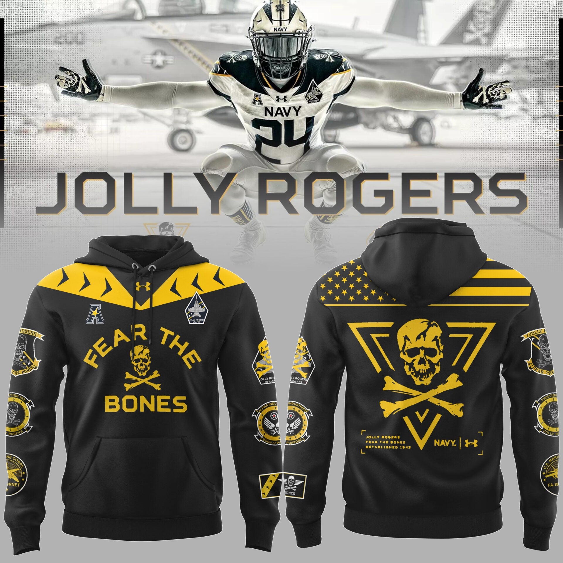 Navy Midshipmen Football NCAA 2024 Limited Veterans “Jolly Jogger” Hoodie