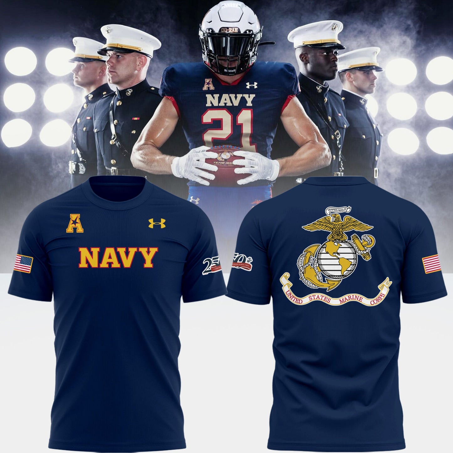 Limited Edition NAV Football Happy 250th Birthday U.S. Marines T-Shirt