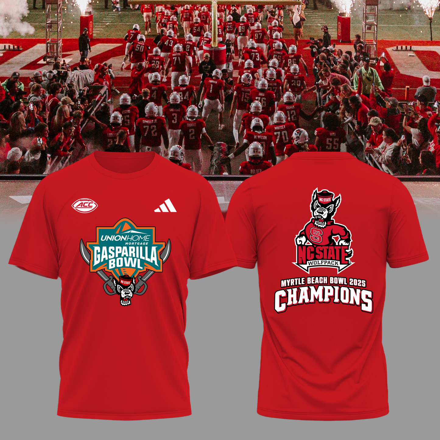 🏆2025 GASPARILLA BOWL CHAMPS - NC State Football T-Shirt Champions - Red - All Cotton - Unisex