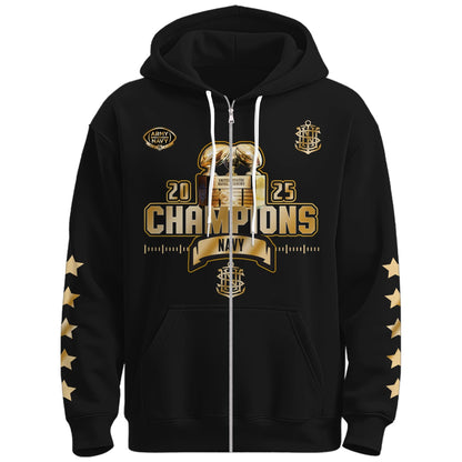 Navy Midshipmen Special Back to Back CIC trophy Champions 2025 Zip Hoodie