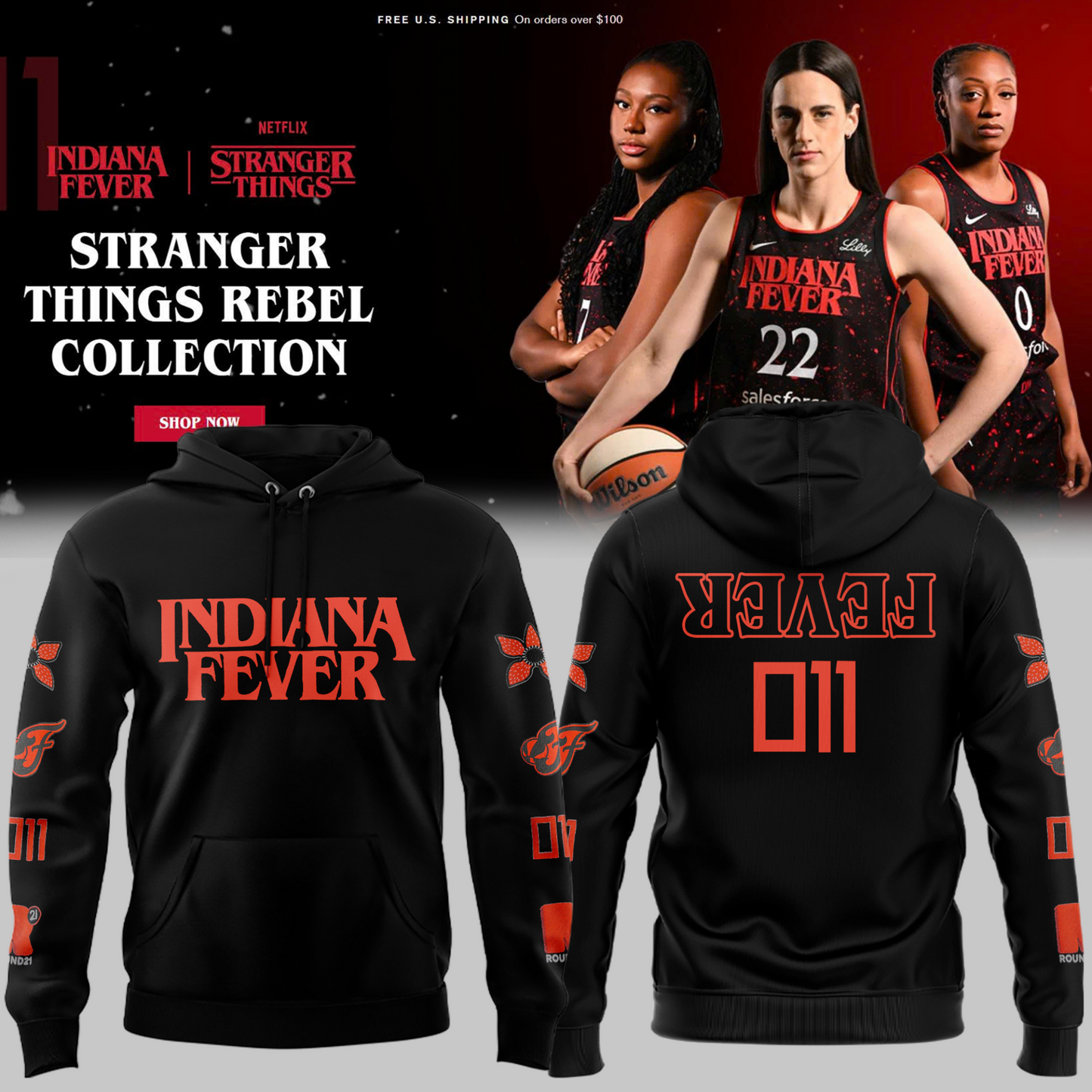 Indiana Fever x Stranger Things Rebel Swingman 2025 Hoodie