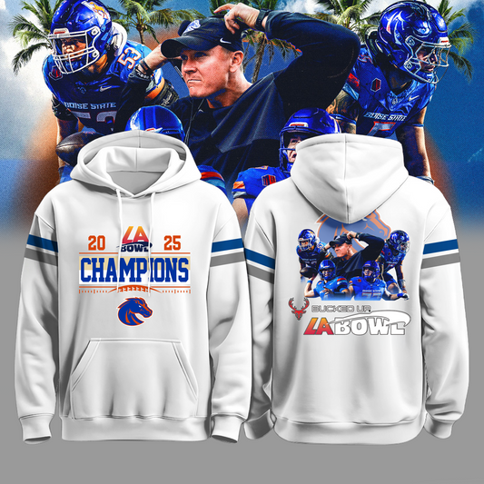 Boise State LA Bowl Champions Hoodie White Logo Back - Boise State Football Champions Hoodie Jogger Cap Combo - Twinkle My Toes Merch
