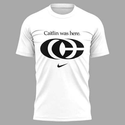 Caitlin Was Here - Caitlin Clark Signature Swoosh Logo T-Shirt V1 (White)