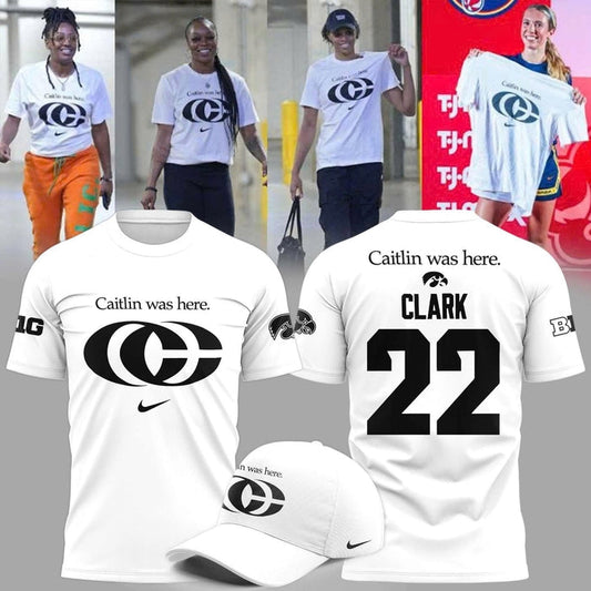 Caitlin Was Here - Caitlin Clark Signature Swoosh Logo T-Shirt V6 (White)