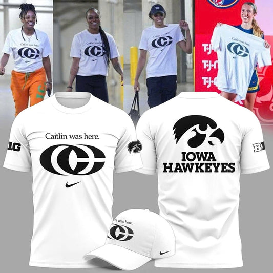 Caitlin Was Here - Caitlin Clark Signature Swoosh Logo T-Shirt V5 (White)