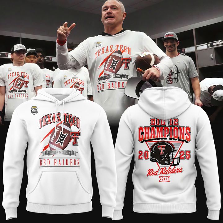 Texas Tech Red Raiders 2025 Big 12 Football Champions White hoodie