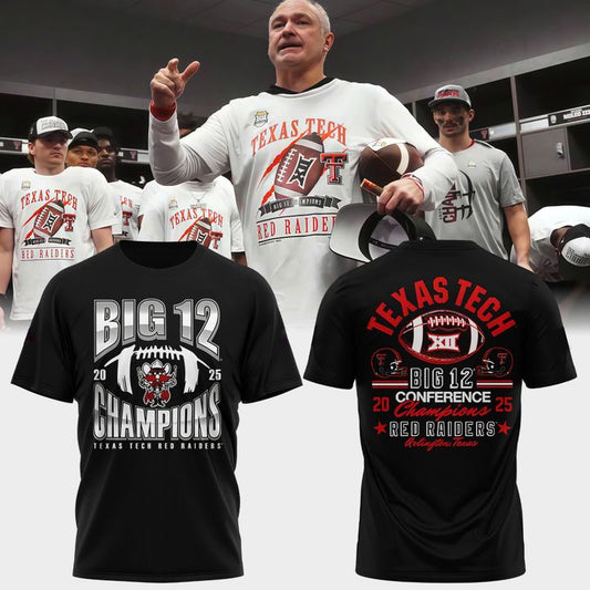 Texas Tech Red Raiders 2025 Big 12 Football Champions Black T-shirt