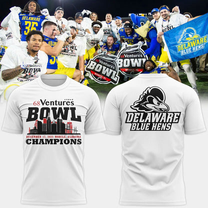 Unisex White Delaware Football 68 Ventures Bowl Bowl Champions T-shirt