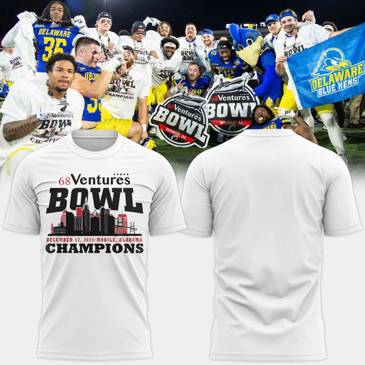 Unisex White Delaware Football 68 Ventures Bowl Bowl Champions 2025 T-shirt