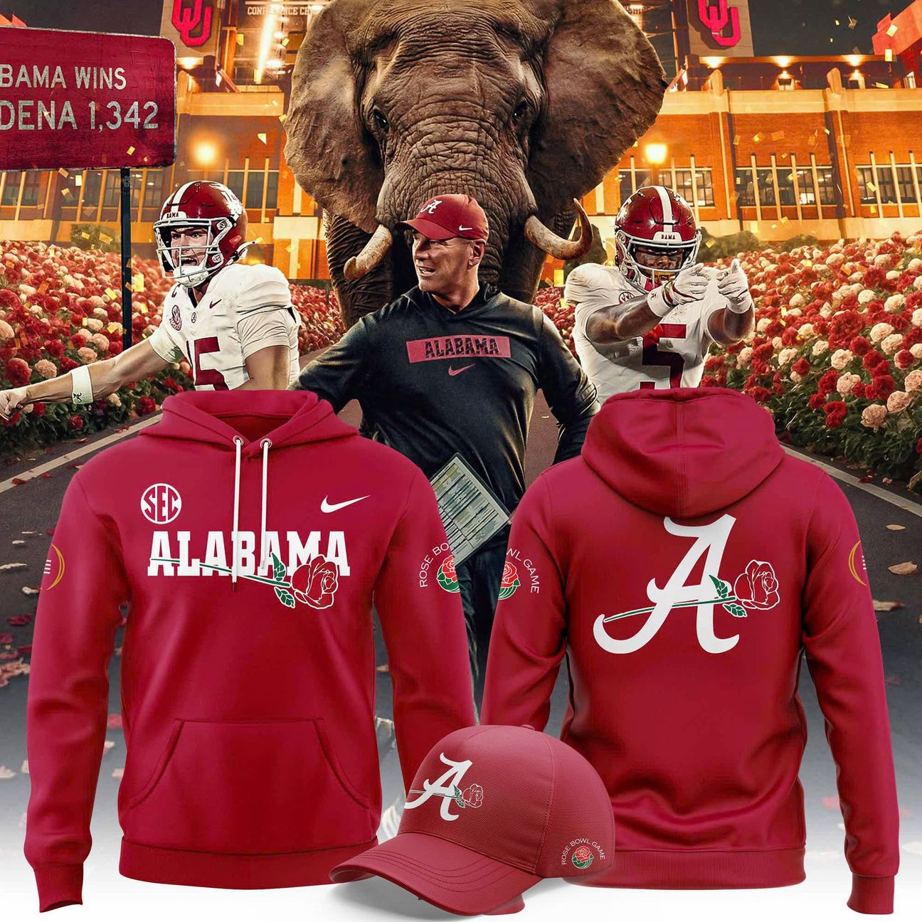 Alabama Crimson Tide 2026 Rose Bowl Game Hoodie - Red