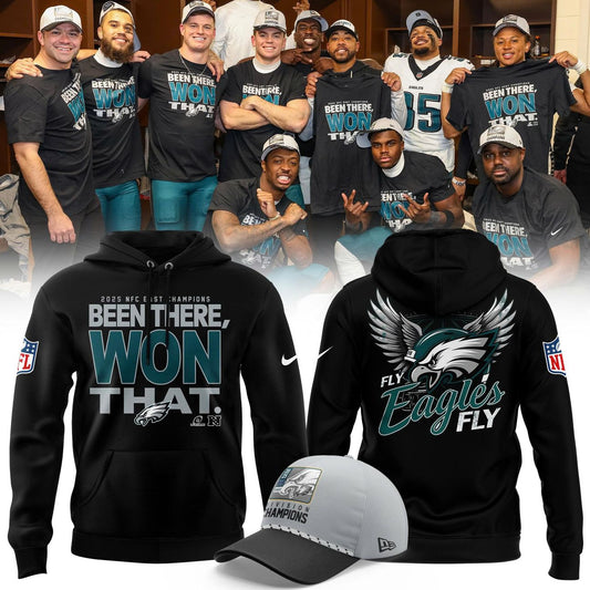 Black Philadelphia Eagles 2025 NFC East Division Champions Locker Room Trophy Collection Hoodie