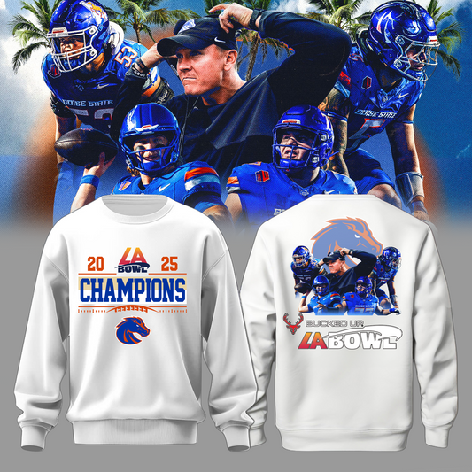 Boise State LA Bowl Champions Sweatshirt White Logo Back - Boise State Football Champions Sweatshirt Jogger Cap Combo - Twinkle My Toes Merch