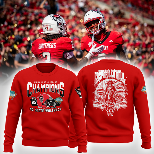 🏆2025 GASPARILLA BOWL CHAMPS - NC State Football Sweatshirt Champions - Red - All Cotton - Unisex